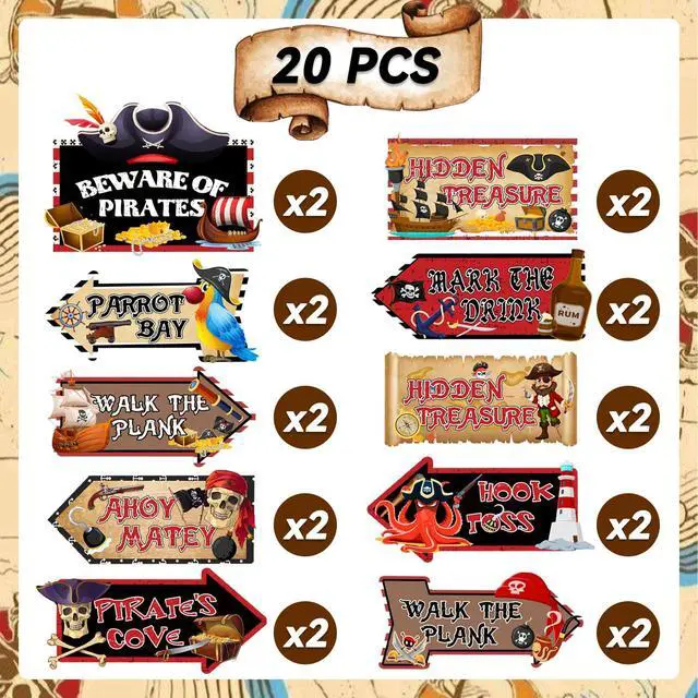 Alt view image 2 of 7 - Pirate Party Yard Signs, 20pcs Pirate Party Signs Decorations Banner Pirates Party Directional Signs for Pirate Birthday Party Decor Supplies