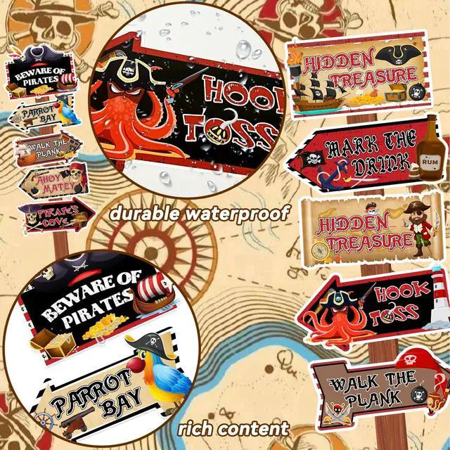 Alt view image 4 of 7 - Pirate Party Yard Signs, 20pcs Pirate Party Signs Decorations Banner Pirates Party Directional Signs for Pirate Birthday Party Decor Supplies