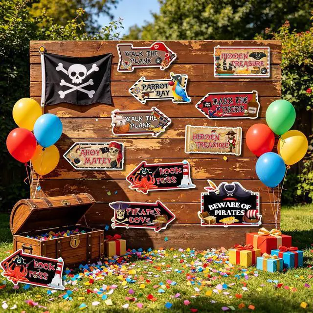Alt view image 5 of 7 - Pirate Party Yard Signs, 20pcs Pirate Party Signs Decorations Banner Pirates Party Directional Signs for Pirate Birthday Party Decor Supplies