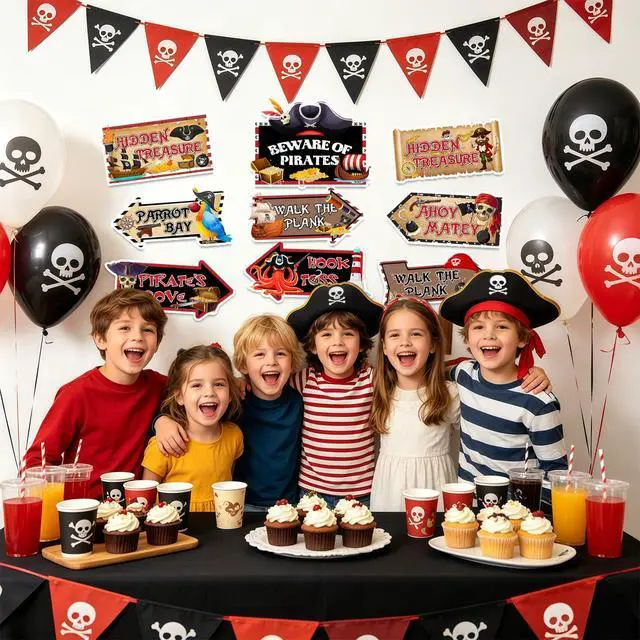 Alt view image 6 of 7 - Pirate Party Yard Signs, 20pcs Pirate Party Signs Decorations Banner Pirates Party Directional Signs for Pirate Birthday Party Decor Supplies