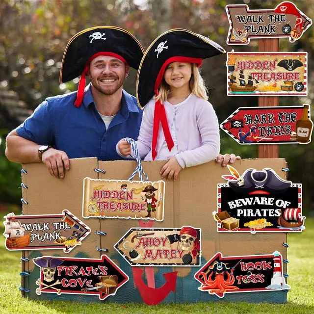 Alt view image 7 of 7 - Pirate Party Yard Signs, 20pcs Pirate Party Signs Decorations Banner Pirates Party Directional Signs for Pirate Birthday Party Decor Supplies