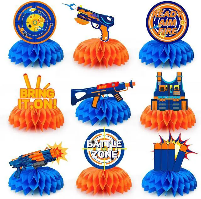 Main image of Dart War Gun Party Honeycomb Centerpieces, 9pcs Dart War Centerpiece for Table, Dart War Birthday Honeycomb Centerpieces, Dart Battle Honeycomb Centerpieces for Dart War Birthday Party Decorations