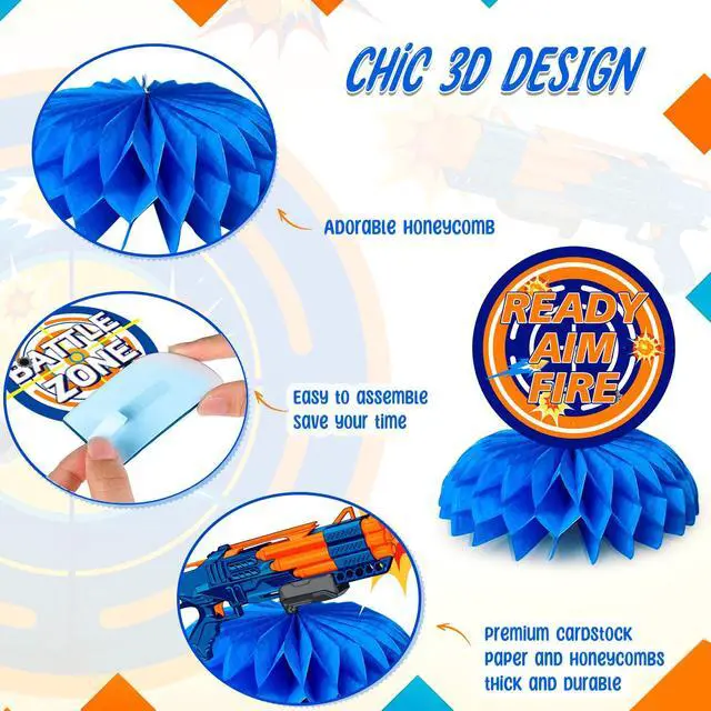 Alt view image 3 of 6 - Dart War Gun Party Honeycomb Centerpieces, 9pcs Dart War Centerpiece for Table, Dart War Birthday Honeycomb Centerpieces, Dart Battle Honeycomb Centerpieces for Dart War Birthday Party Decorations