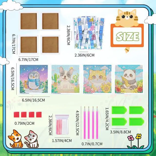 Alt view image 3 of 7 - 40pcs 5D Cartoon Diamond Painting Kits for Beginners, 6.7 x 6.7 In Cute Animal Diy Diamond Penguin Panda Arts and Crafts for Animal Party Decorations Party Favors Bag Fillers Supplies