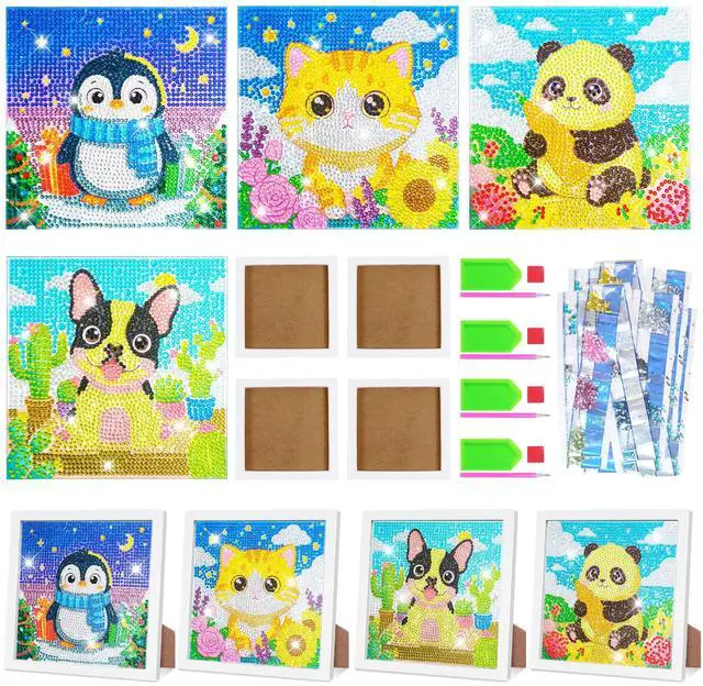 Main image of 40pcs 5D Cartoon Diamond Painting Kits for Beginners, 6.7 x 6.7 In Cute Animal Diy Diamond Penguin Panda Arts and Crafts for Animal Party Decorations Party Favors Bag Fillers Supplies