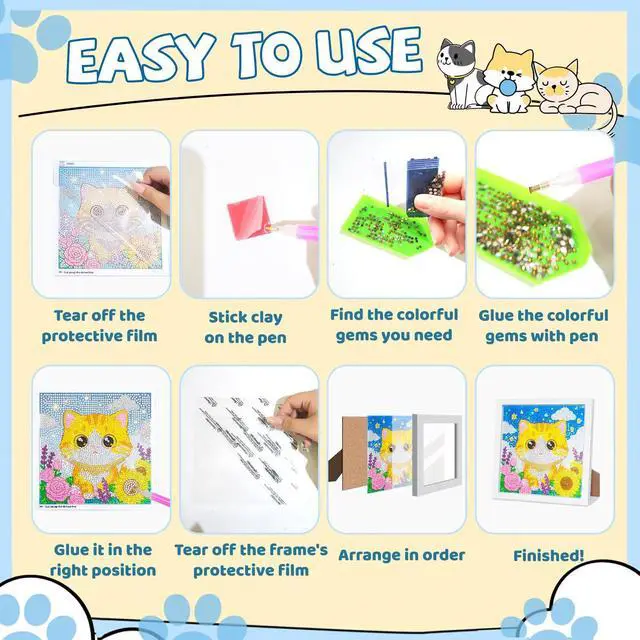 Alt view image 4 of 7 - 40pcs 5D Cartoon Diamond Painting Kits for Beginners, 6.7 x 6.7 In Cute Animal Diy Diamond Penguin Panda Arts and Crafts for Animal Party Decorations Party Favors Bag Fillers Supplies