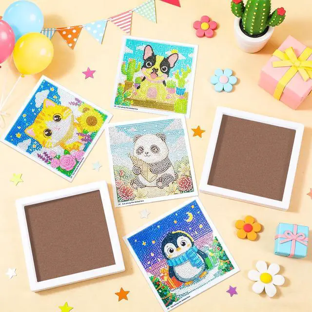 Alt view image 5 of 7 - 40pcs 5D Cartoon Diamond Painting Kits for Beginners, 6.7 x 6.7 In Cute Animal Diy Diamond Penguin Panda Arts and Crafts for Animal Party Decorations Party Favors Bag Fillers Supplies