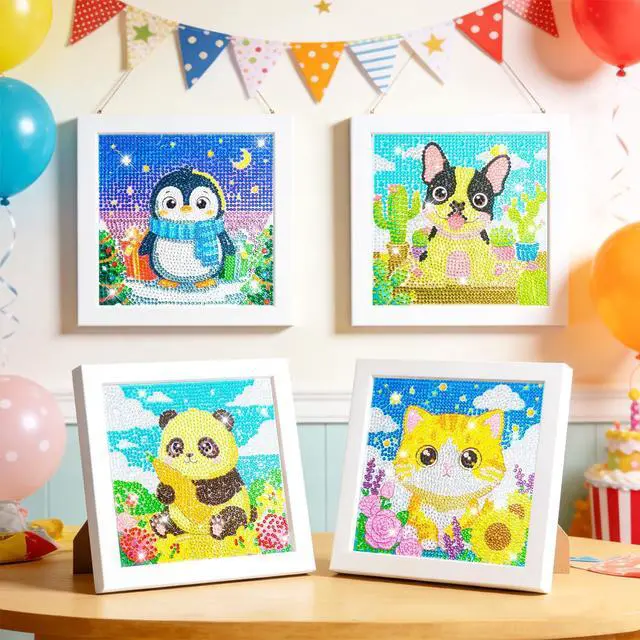 Alt view image 6 of 7 - 40pcs 5D Cartoon Diamond Painting Kits for Beginners, 6.7 x 6.7 In Cute Animal Diy Diamond Penguin Panda Arts and Crafts for Animal Party Decorations Party Favors Bag Fillers Supplies
