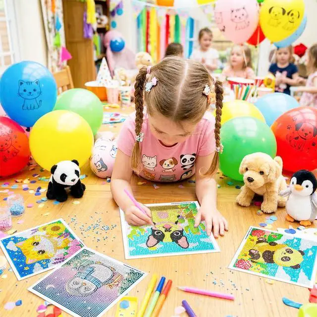 Alt view image 7 of 7 - 40pcs 5D Cartoon Diamond Painting Kits for Beginners, 6.7 x 6.7 In Cute Animal Diy Diamond Penguin Panda Arts and Crafts for Animal Party Decorations Party Favors Bag Fillers Supplies