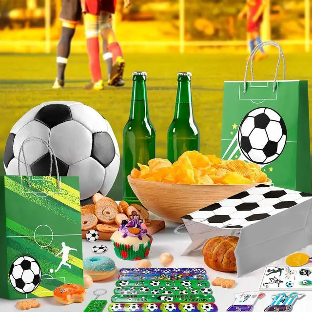 Alt view image 3 of 6 - Soccer Birthday Party Decorations, 96pcs Soccer Party Favor Bag Fillers with Soccer Party Keychain Bags Bracelet Maze Stickers Winner Medals for Soccer Birthday Party Supplies