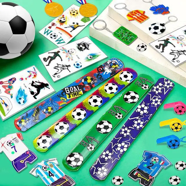 Alt view image 5 of 6 - Soccer Birthday Party Decorations, 96pcs Soccer Party Favor Bag Fillers with Soccer Party Keychain Bags Bracelet Maze Stickers Winner Medals for Soccer Birthday Party Supplies