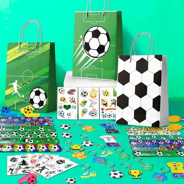 Alt view image 4 of 6 - Soccer Birthday Party Decorations, 96pcs Soccer Party Favor Bag Fillers with Soccer Party Keychain Bags Bracelet Maze Stickers Winner Medals for Soccer Birthday Party Supplies