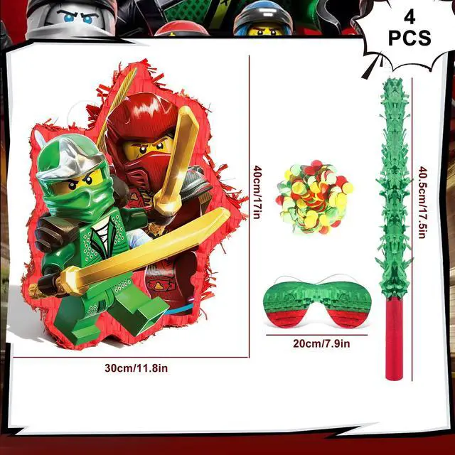 Alt view image 2 of 7 - 4 Pcs Ninja Party Theme Pinata Bundle-Ninja Piñata Large Blindfold&Pinata Stick etc Ninja Birthday Party Supplies for Boys/Girls