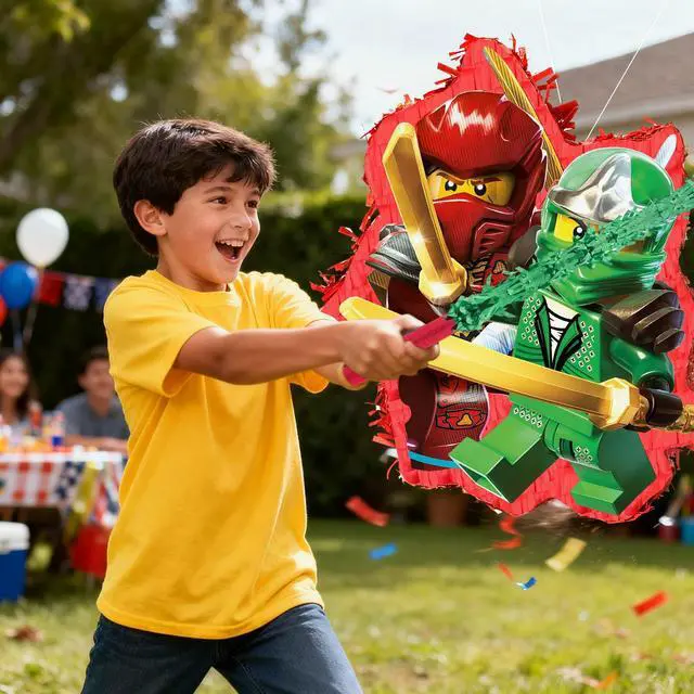Alt view image 6 of 7 - 4 Pcs Ninja Party Theme Pinata Bundle-Ninja Piñata Large Blindfold&Pinata Stick etc Ninja Birthday Party Supplies for Boys/Girls