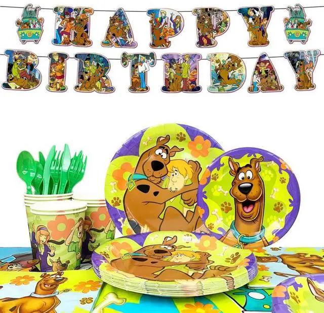 Main image of 114 Pcs Scoobydoo Birthday Party Decoration Tableware Set including Scoobydoo Tablecloth Banner Plates Napkins Cups etc Scoobydoo Birthday Party Decorations for Scoobydoo Party Supplies