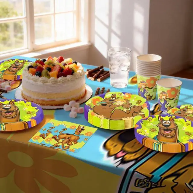Alt view image 3 of 7 - 114 Pcs Scoobydoo Birthday Party Decoration Tableware Set including Scoobydoo Tablecloth Banner Plates Napkins Cups etc Scoobydoo Birthday Party Decorations for Scoobydoo Party Supplies
