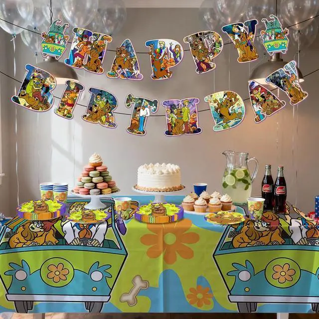 Alt view image 4 of 7 - 114 Pcs Scoobydoo Birthday Party Decoration Tableware Set including Scoobydoo Tablecloth Banner Plates Napkins Cups etc Scoobydoo Birthday Party Decorations for Scoobydoo Party Supplies
