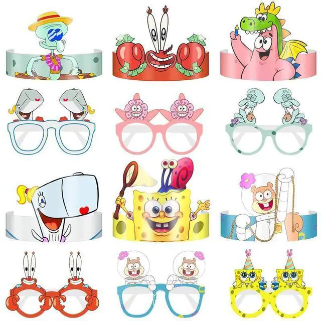Main image of 24 Pcs SpongeBob Birthday Party Supplies - SpongeBob Party Paper Hats&SpongeBob Glasses for SpongeBob Party Favors Supplies