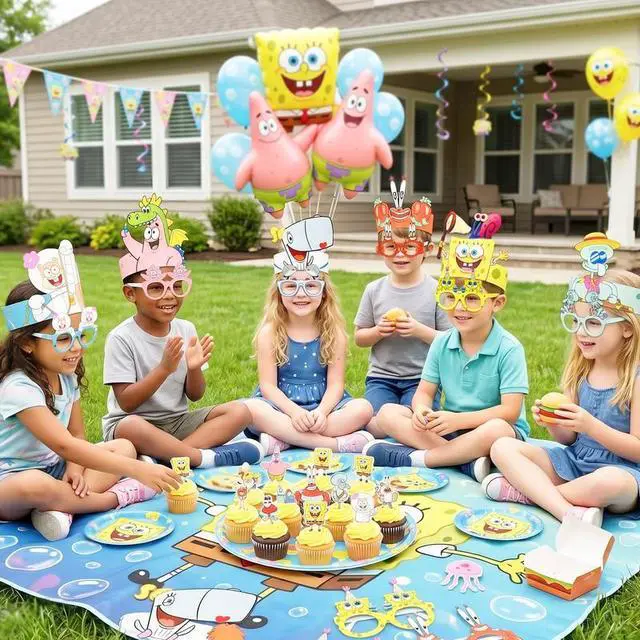 Alt view image 6 of 7 - 24 Pcs SpongeBob Birthday Party Supplies - SpongeBob Party Paper Hats&SpongeBob Glasses for SpongeBob Party Favors Supplies