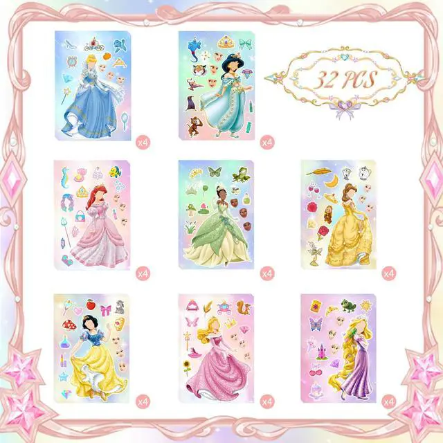 Alt view image 2 of 7 - Princess Make a Face Stickers,32 Pcs Princess Diy Stickers witn 8 Designs Characters for Princess Birthday Party Supplies, Make Your Own Princess Stickers for Kids Princess Birthday Decorations Favor