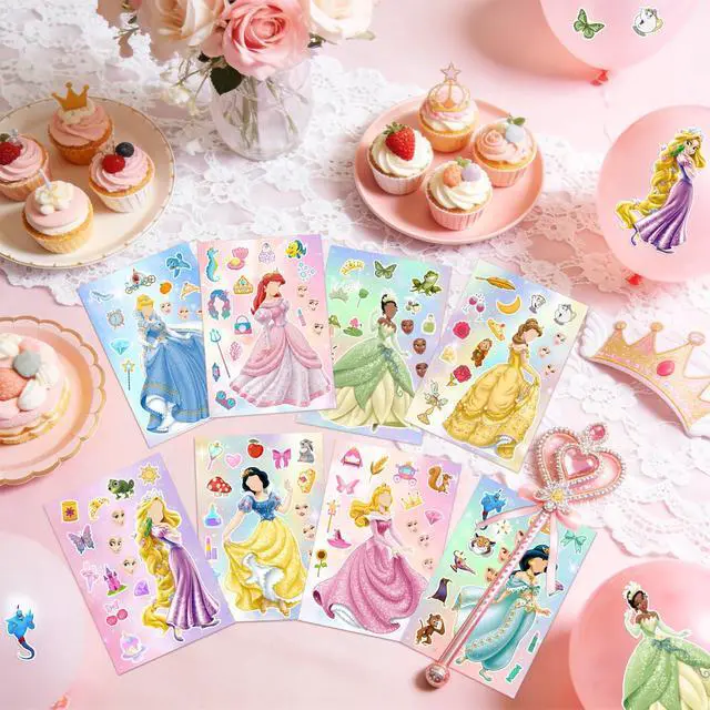Alt view image 3 of 7 - Princess Make a Face Stickers,32 Pcs Princess Diy Stickers witn 8 Designs Characters for Princess Birthday Party Supplies, Make Your Own Princess Stickers for Kids Princess Birthday Decorations Favor