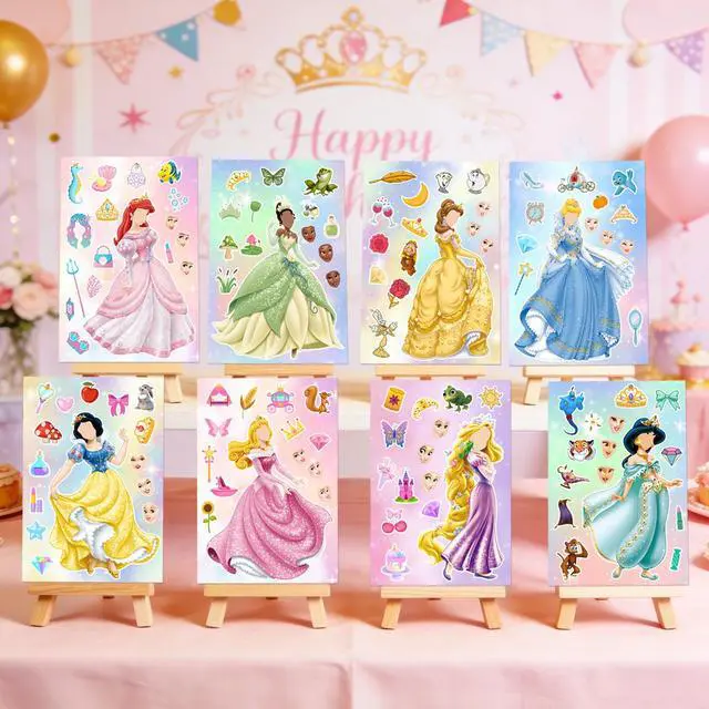 Alt view image 4 of 7 - Princess Make a Face Stickers,32 Pcs Princess Diy Stickers witn 8 Designs Characters for Princess Birthday Party Supplies, Make Your Own Princess Stickers for Kids Princess Birthday Decorations Favor