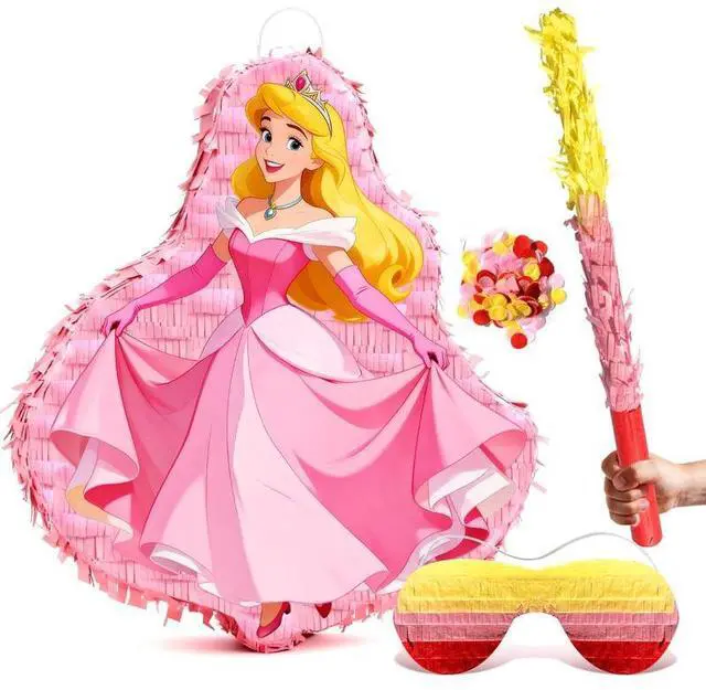 Main image of 4 Pcs Aurora Princess Pinatas Bundle - Aurora Princess Theme Pinata&Aurora Princess Party Pinata Stick&Party Games Blindfold etc Aurora Princess Pinata Supplies for Aurora Princess Birthday Party Dec