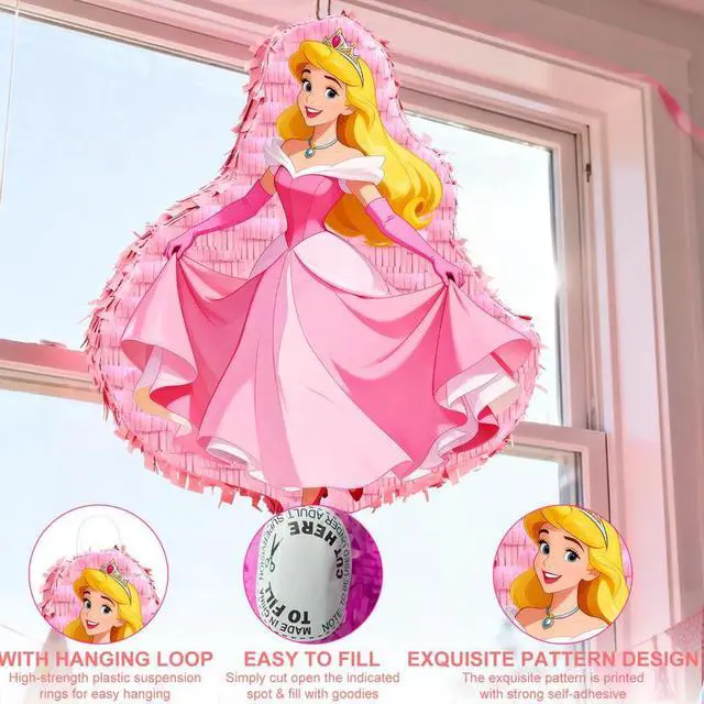 Alt view image 7 of 7 - 4 Pcs Aurora Princess Pinatas Bundle - Aurora Princess Theme Pinata&Aurora Princess Party Pinata Stick&Party Games Blindfold etc Aurora Princess Pinata Supplies for Aurora Princess Birthday Party Dec