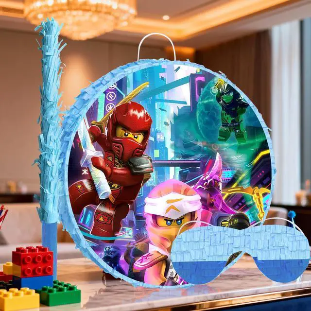 Alt view image 5 of 7 - 4 Pcs Ninja Party Round Pinata Bundle - Ninja Piñata Large, Ninja Party Blindfold & Ninja Birthday Party Pinata Stick etc Ninja Birthday Party Supplies for Boys/Girls