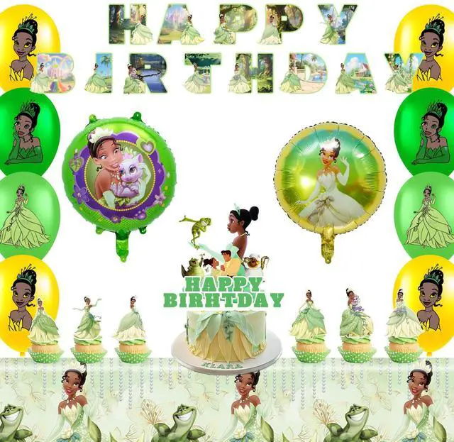 Main image of 29 Pcs The Princess and the Frog Birthday Party Supplies - The Princess and the Frog Balloons Banners Cupcake Toppers Tablecloth etc. Frog and Princess Party Decorations for Kids