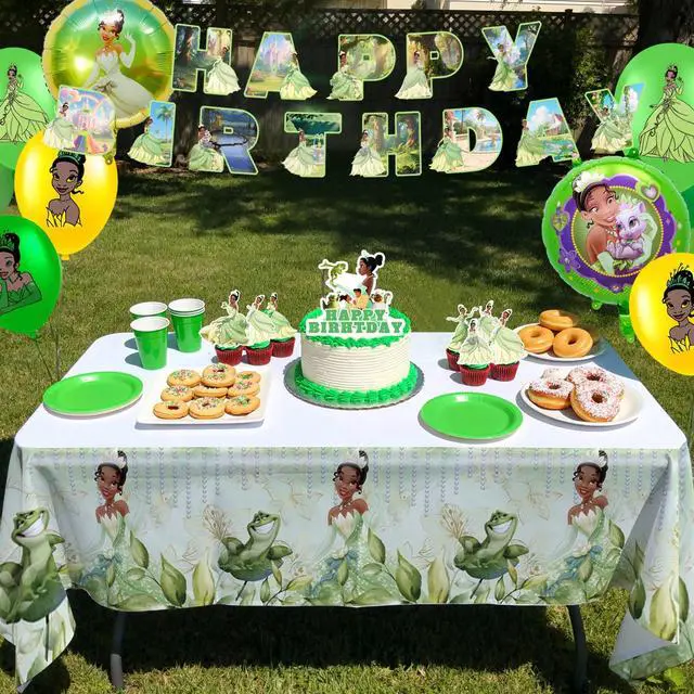 Alt view image 5 of 7 - 29 Pcs The Princess and the Frog Birthday Party Supplies - The Princess and the Frog Balloons Banners Cupcake Toppers Tablecloth etc. Frog and Princess Party Decorations for Kids
