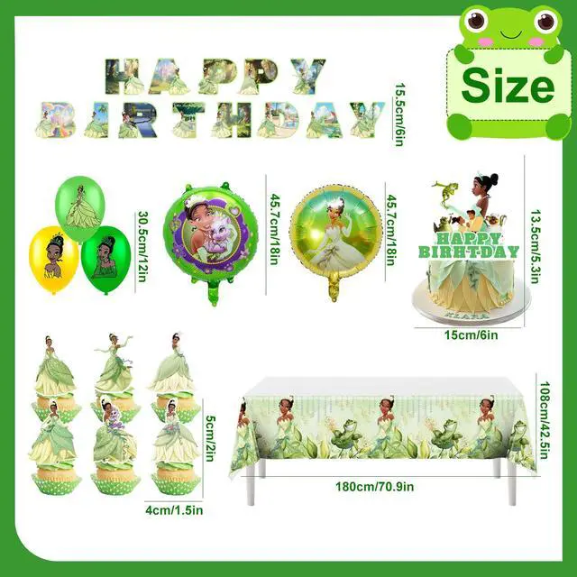Alt view image 6 of 7 - 29 Pcs The Princess and the Frog Birthday Party Supplies - The Princess and the Frog Balloons Banners Cupcake Toppers Tablecloth etc. Frog and Princess Party Decorations for Kids
