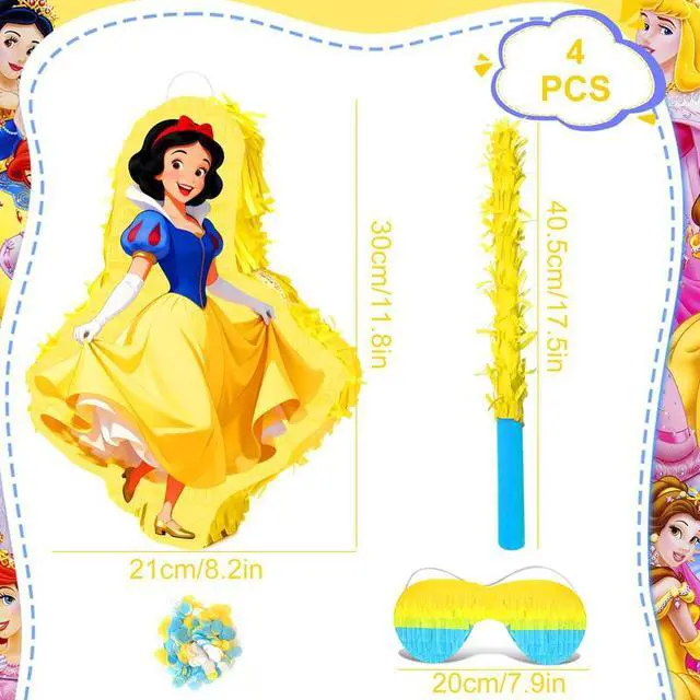 Alt view image 2 of 7 - 4 Pcs Snow White Party Pinatas Set - 11.8'' Snow White Theme Piñata Blindfold&Pinata Stick etc Snow White Pinata Games Supplies/Disney Princess Birthday Supplies