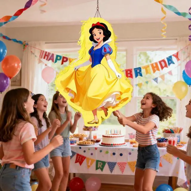 Alt view image 3 of 7 - 4 Pcs Snow White Party Pinatas Set - 11.8'' Snow White Theme Piñata Blindfold&Pinata Stick etc Snow White Pinata Games Supplies/Disney Princess Birthday Supplies