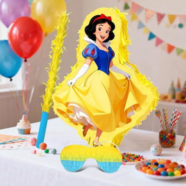 Alt view image 6 of 7 - 4 Pcs Snow White Party Pinatas Set - 11.8'' Snow White Theme Piñata Blindfold&Pinata Stick etc Snow White Pinata Games Supplies/Disney Princess Birthday Supplies