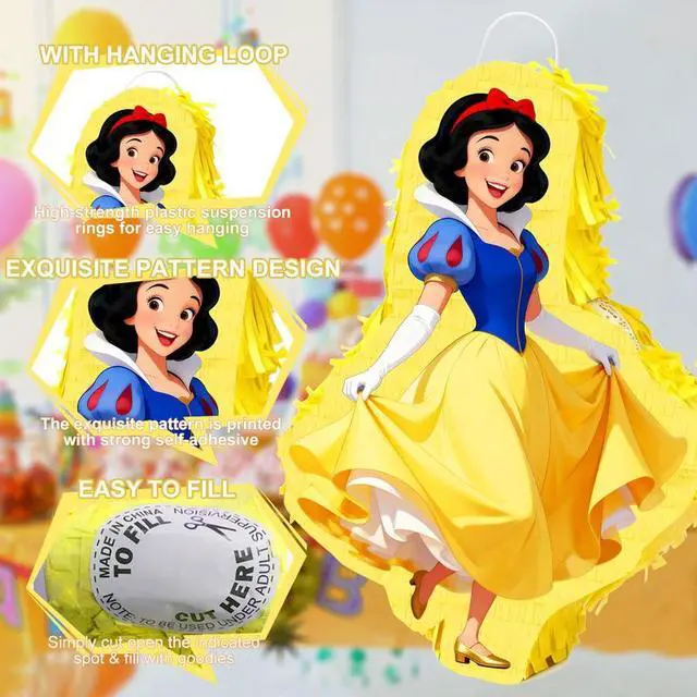 Alt view image 7 of 7 - 4 Pcs Snow White Party Pinatas Set - 11.8'' Snow White Theme Piñata Blindfold&Pinata Stick etc Snow White Pinata Games Supplies/Disney Princess Birthday Supplies