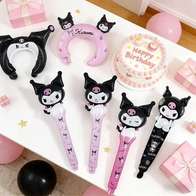 Alt view image 4 of 7 - 30 Pcs Cute Kuromi Foil Balloons-Kuromi Balloon Sticks&Kuromi Balloon Head Hoop for Kuromi Party Decorations or Sanrio Birthday Party Supplies