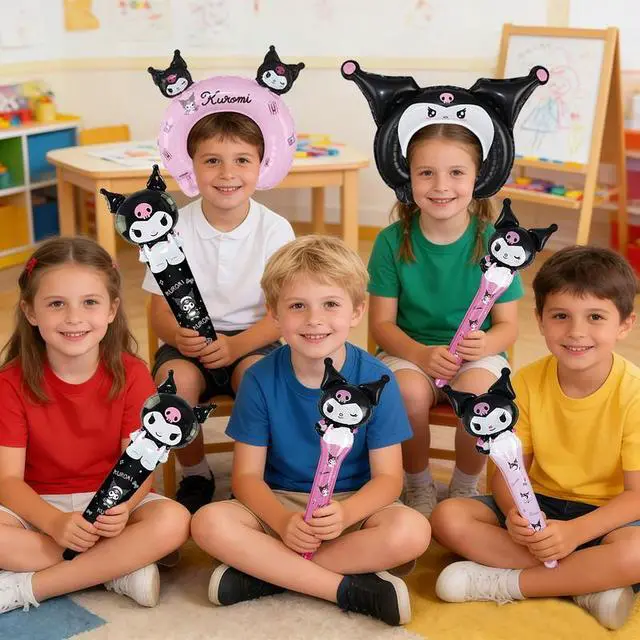 Alt view image 5 of 7 - 30 Pcs Cute Kuromi Foil Balloons-Kuromi Balloon Sticks&Kuromi Balloon Head Hoop for Kuromi Party Decorations or Sanrio Birthday Party Supplies