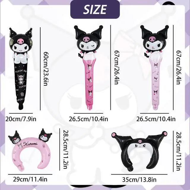 Alt view image 7 of 7 - 30 Pcs Cute Kuromi Foil Balloons-Kuromi Balloon Sticks&Kuromi Balloon Head Hoop for Kuromi Party Decorations or Sanrio Birthday Party Supplies