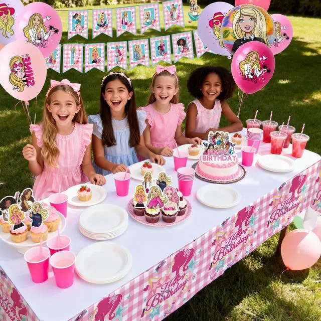 Alt view image 5 of 7 - Barbi Birthday Party Supplies, 35 Pcs Barbi Princess Party Decorations Set - Princess Barbi Birthday Decorations Banner Tablecloth & Barbi Balloons Cake Toppers etc Barbi Party Supplies