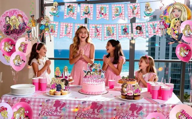 Alt view image 7 of 7 - Barbi Birthday Party Supplies, 35 Pcs Barbi Princess Party Decorations Set - Princess Barbi Birthday Decorations Banner Tablecloth & Barbi Balloons Cake Toppers etc Barbi Party Supplies