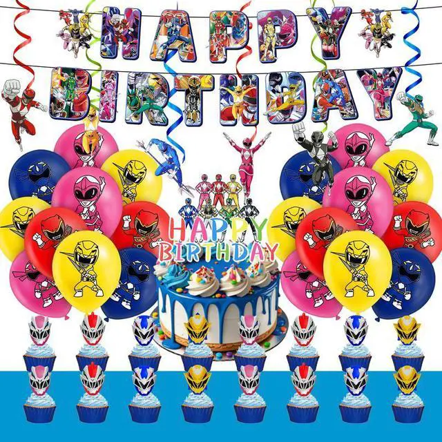 Main image of Power Rangers Birthday Party Supplies, 33 Pcs Power Rangers Party Decorations Set - Power Rangers Birthday Decorations Banners Tablecloth Balloons Cake Topper etc Power Rangers Party Supplies