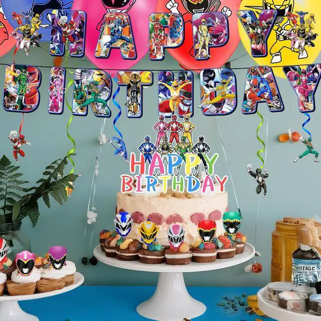 Alt view image 6 of 7 - Power Rangers Birthday Party Supplies, 33 Pcs Power Rangers Party Decorations Set - Power Rangers Birthday Decorations Banners Tablecloth Balloons Cake Topper etc Power Rangers Party Supplies