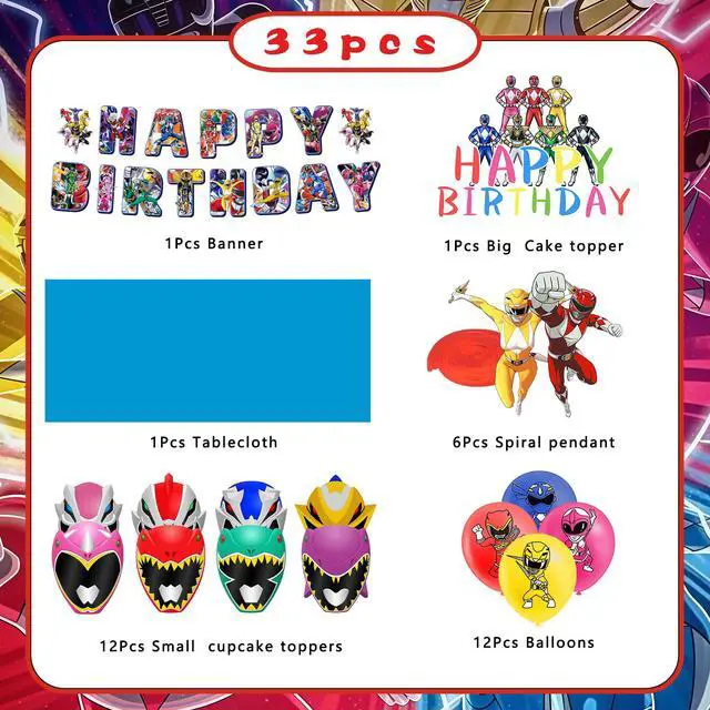 Alt view image 2 of 7 - Power Rangers Birthday Party Supplies, 33 Pcs Power Rangers Party Decorations Set - Power Rangers Birthday Decorations Banners Tablecloth Balloons Cake Topper etc Power Rangers Party Supplies