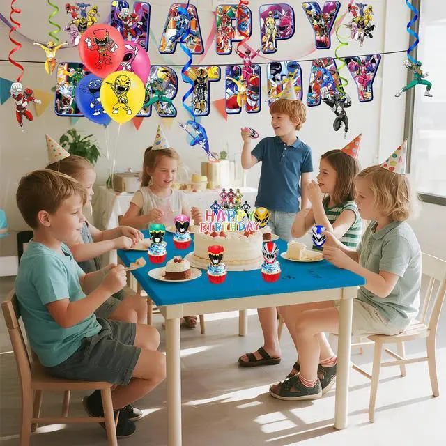Alt view image 4 of 7 - Power Rangers Birthday Party Supplies, 33 Pcs Power Rangers Party Decorations Set - Power Rangers Birthday Decorations Banners Tablecloth Balloons Cake Topper etc Power Rangers Party Supplies