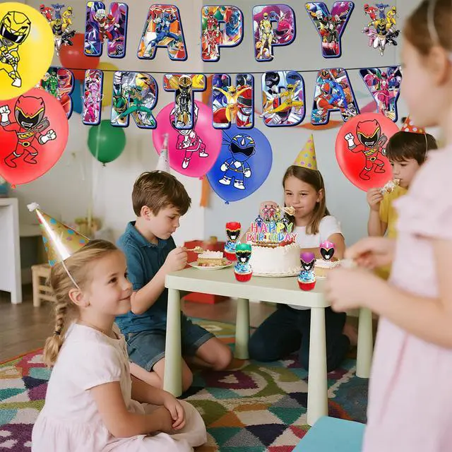 Alt view image 3 of 7 - Power Rangers Birthday Party Supplies, 33 Pcs Power Rangers Party Decorations Set - Power Rangers Birthday Decorations Banners Tablecloth Balloons Cake Topper etc Power Rangers Party Supplies