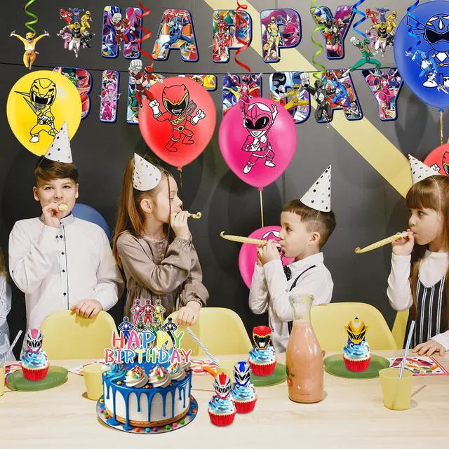 Alt view image 5 of 7 - Power Rangers Birthday Party Supplies, 33 Pcs Power Rangers Party Decorations Set - Power Rangers Birthday Decorations Banners Tablecloth Balloons Cake Topper etc Power Rangers Party Supplies