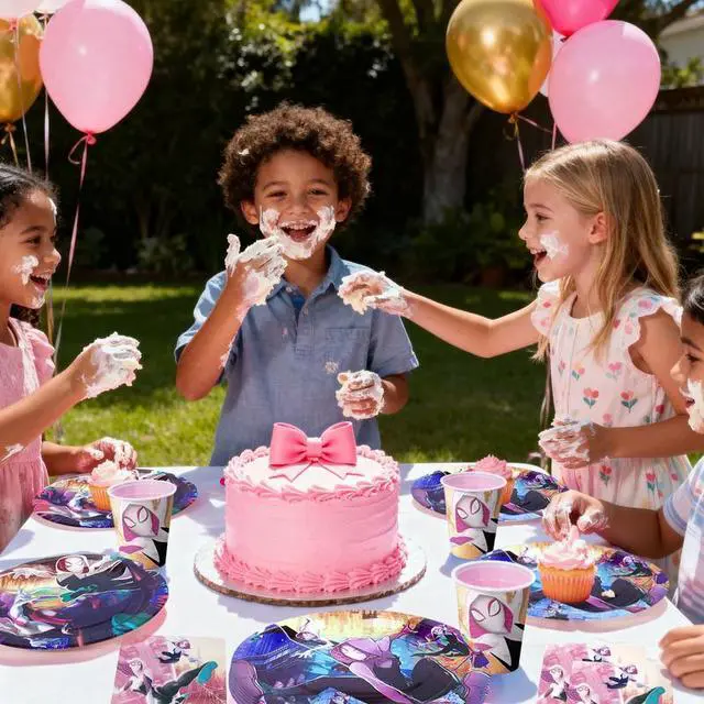 Alt view image 5 of 7 - 114 Pcs Spider Gwen Birthday Party Decoration & Tableware Set - Spider Gwen Tablecloth Banners Plates Napkins Cups etc Spider Gwen Birthday Party Decorations for Spider Gwen Party Supplies