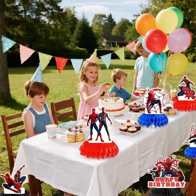 Alt view image 3 of 7 - 9 Pcs Spiderman Honeycomb Centerpieces for Birthday, Spiderman Centerpieces for Tables 3D Double Side Spiderman Honeycomb Style Centerpiece for Kids Spiderman Themed Party Decorations