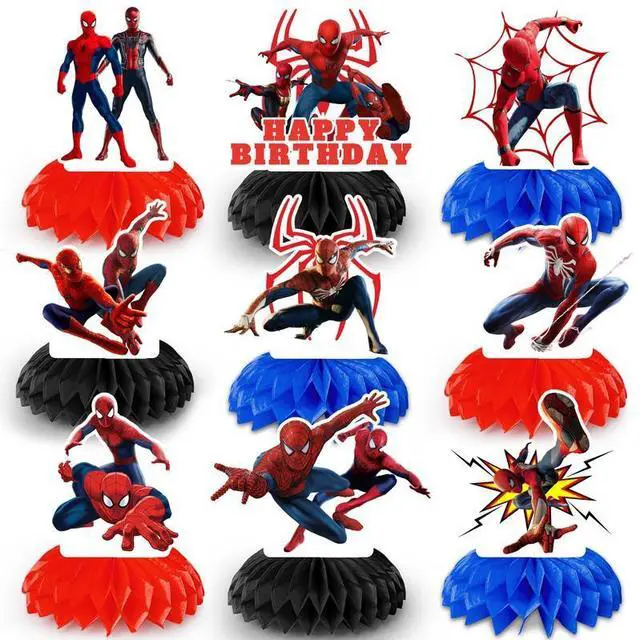 Main image of 9 Pcs Spiderman Honeycomb Centerpieces for Birthday, Spiderman Centerpieces for Tables 3D Double Side Spiderman Honeycomb Style Centerpiece for Kids Spiderman Themed Party Decorations
